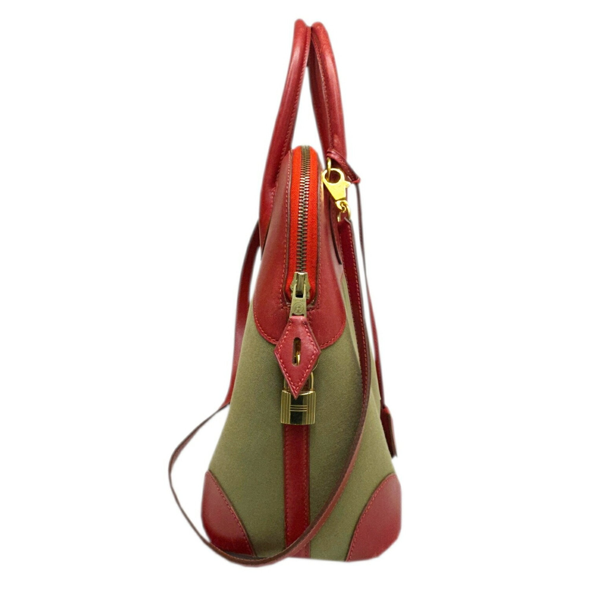 Hermes Khaki Rouge Garance Toile Officier Box Calf Leather Handbag Shoulder Bag (Pre-Owned)