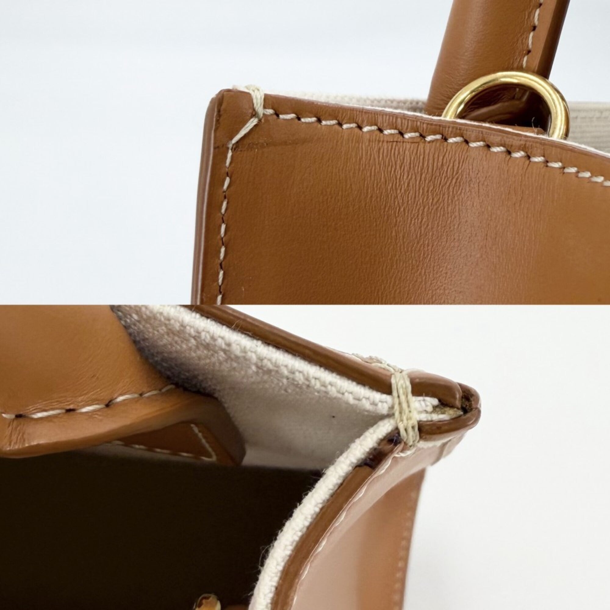 Celine Brown Ivory Canvas Leather Handbag Shoulder Bag (Pre-Owned)