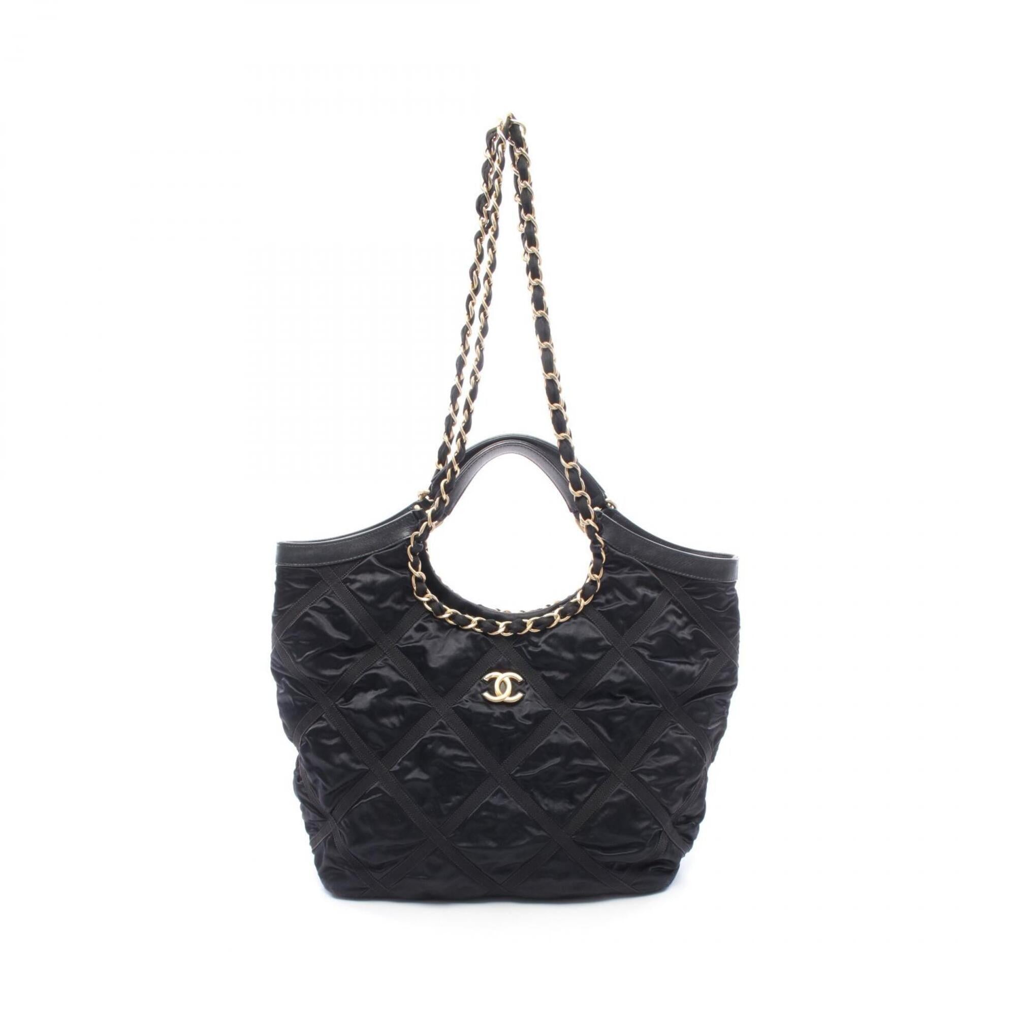 Chanel Black Fabric Leather Handbag Tote Bag (Pre-Owned)
