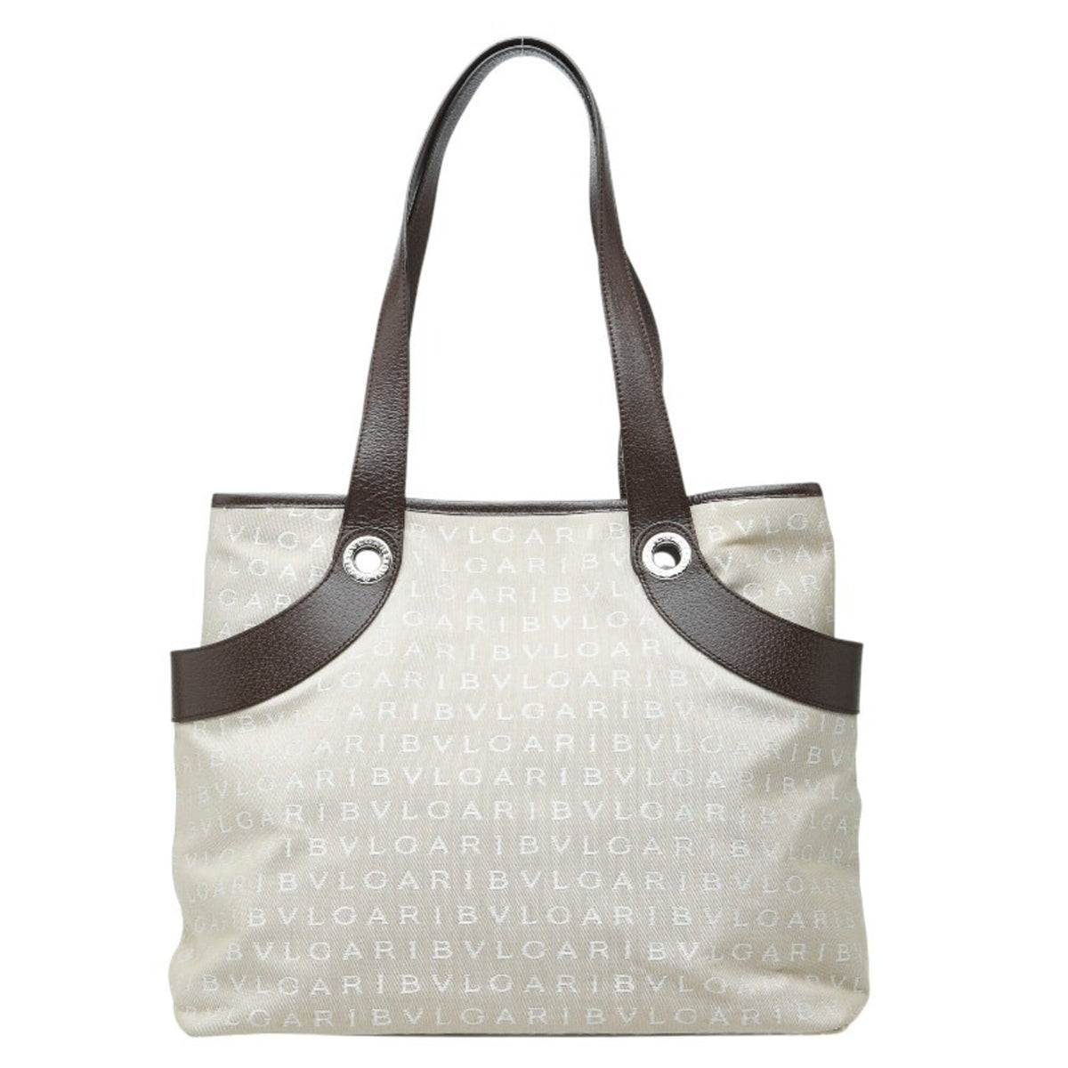 Bvlgari Beige Brown Canvas Leather Shoulder Bag Tote Bag (Pre-Owned)