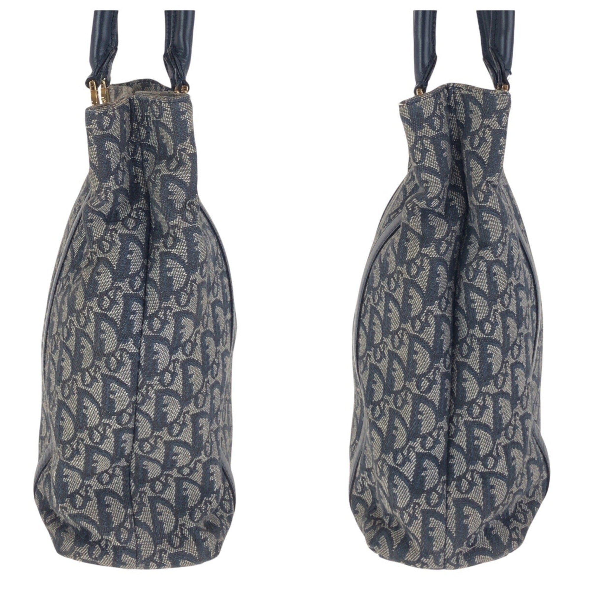 Christian Dior Navy Canvas Leather Shoulder Bag Tote Bag (Pre-Owned)