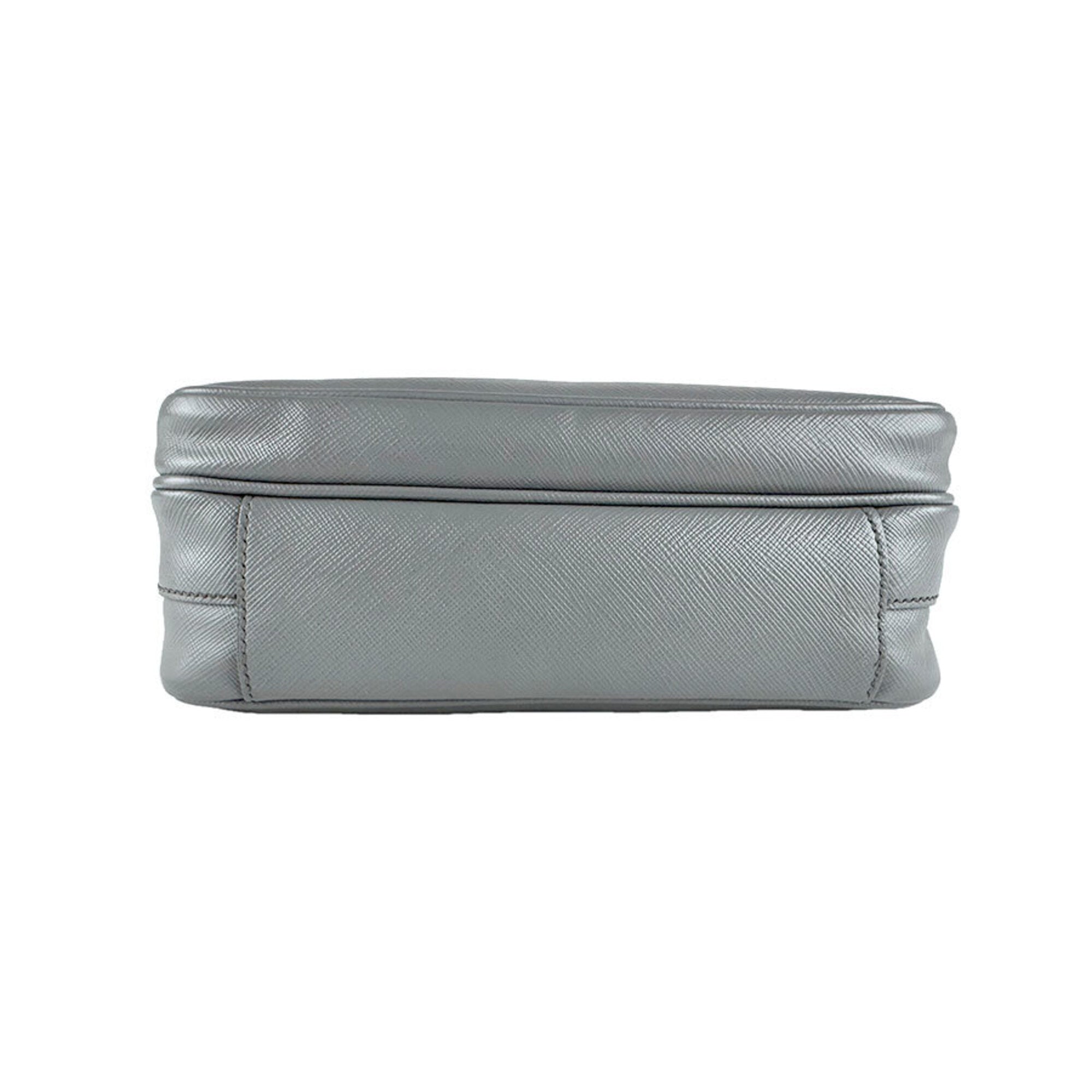Prada Gray Leather Shoulder Bag (Pre-Owned)