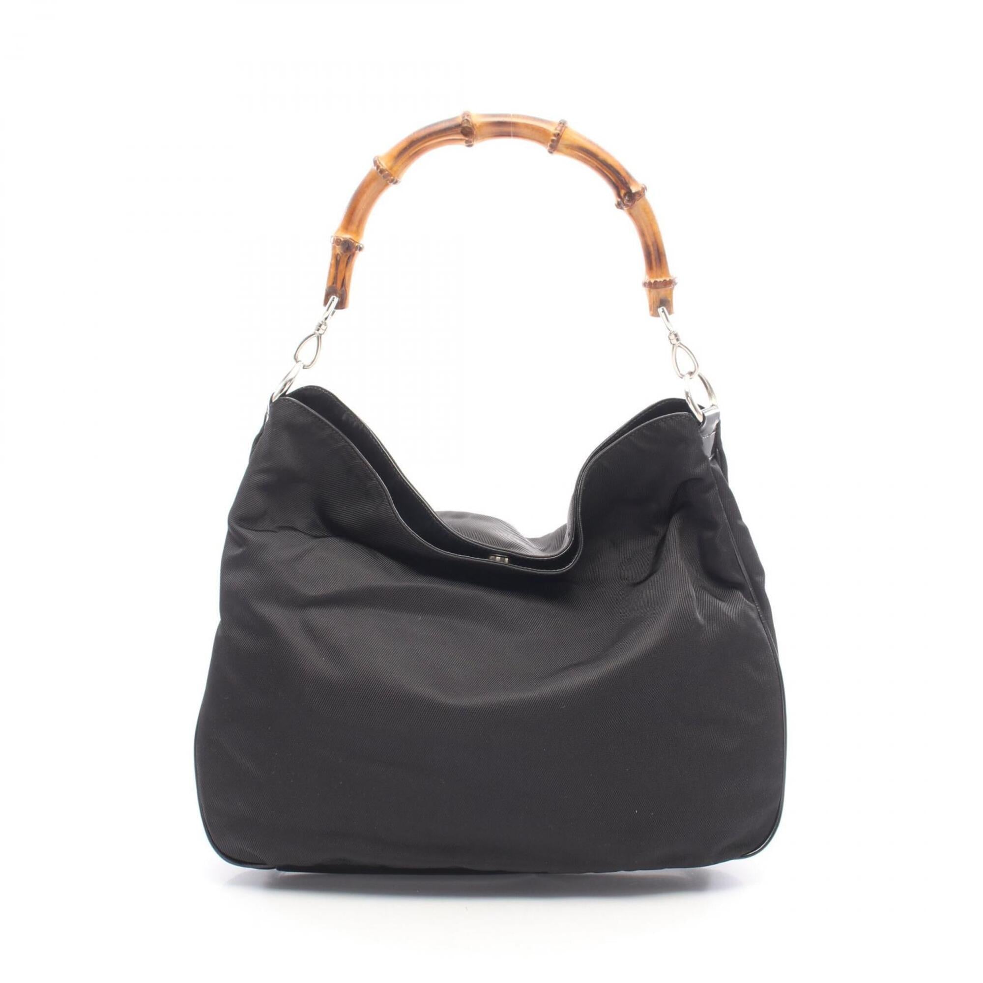 Gucci Black Leather Canvas Handbag Shoulder Bag (Pre-Owned)