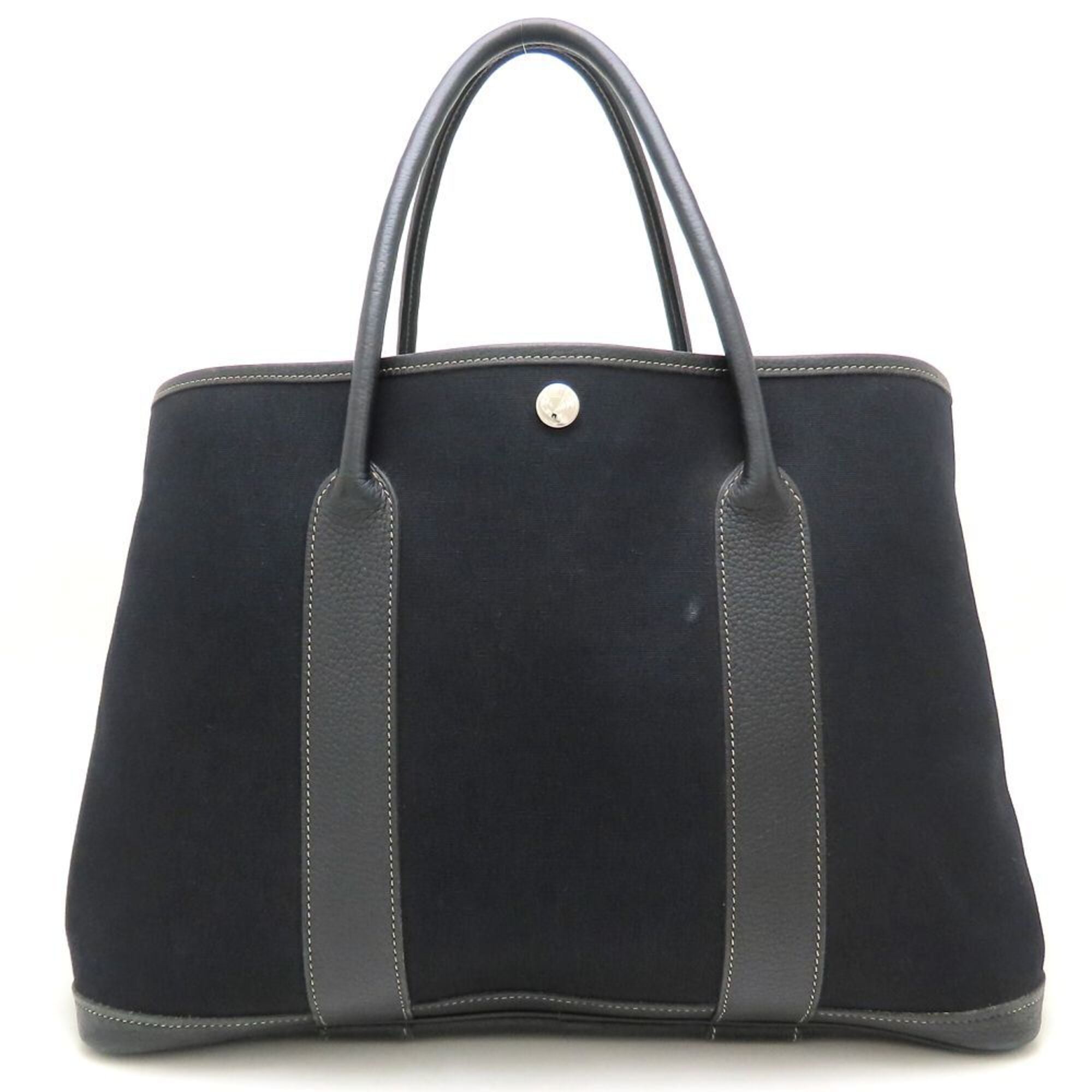 Hermes Black Toile Officier Buffalo Leather Handbag (Pre-Owned)