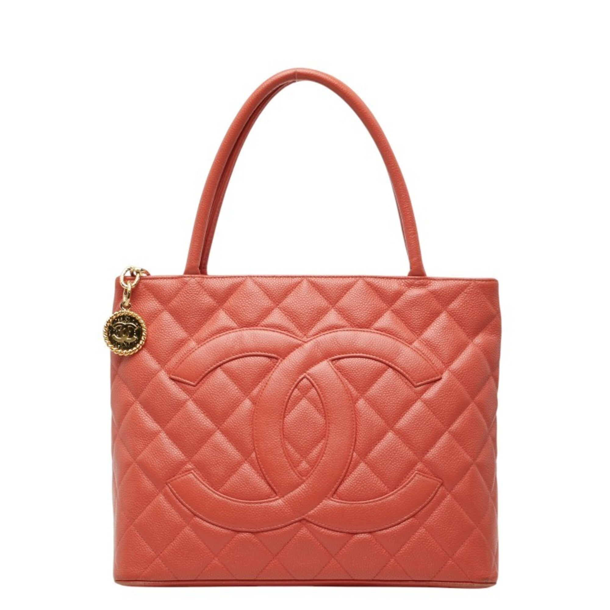 Chanel Matelasse Orange Grained Calfskin Handbag Tote Bag (Pre-Owned)