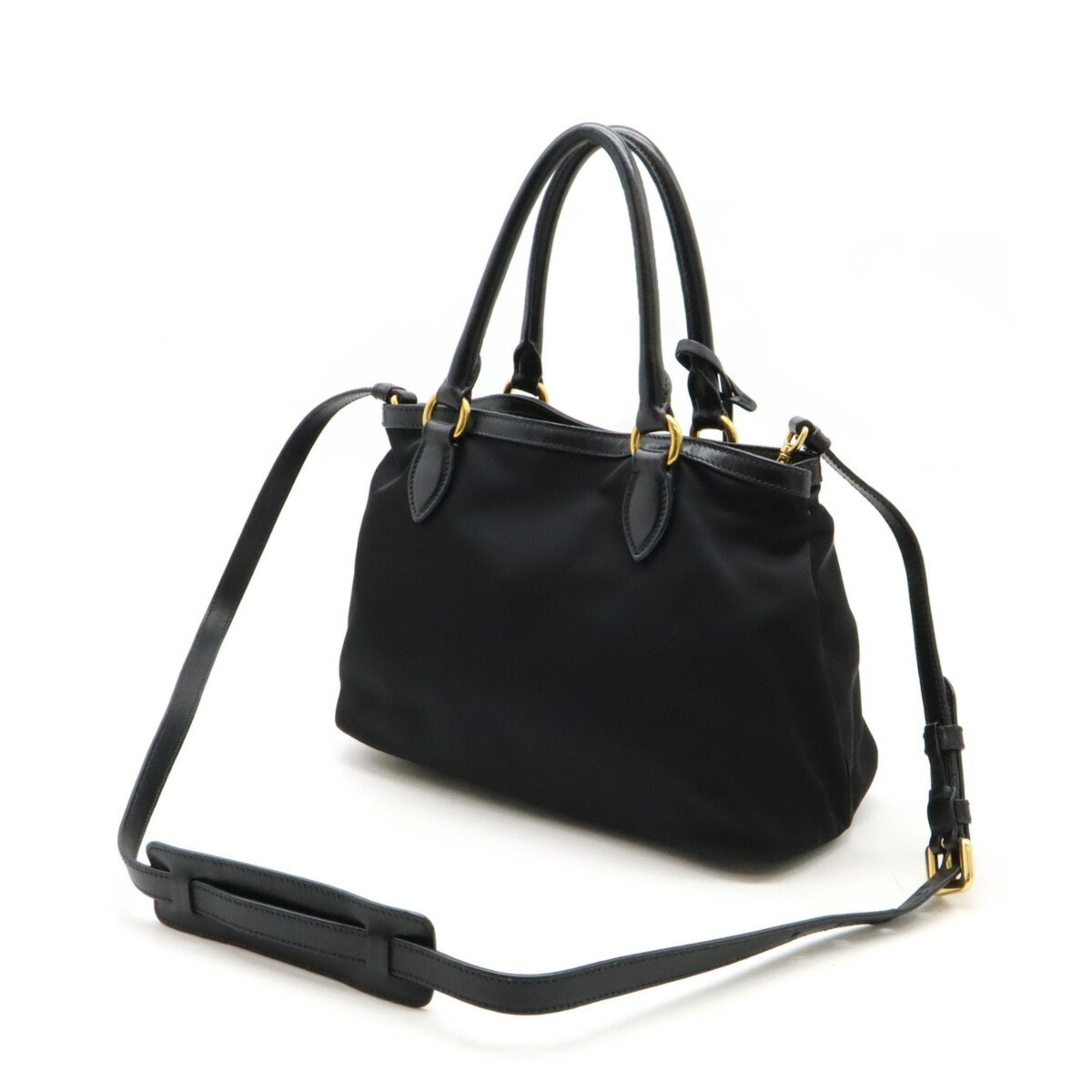 Prada Black Nero Nylon Leather Handbag Shoulder Bag (Pre-Owned)