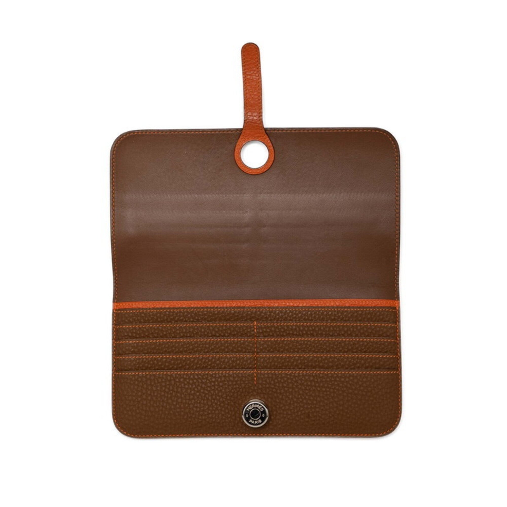 Hermes Brown Taurillon Clemence Leather Long Wallet (Bi-Fold) (Pre-Owned)