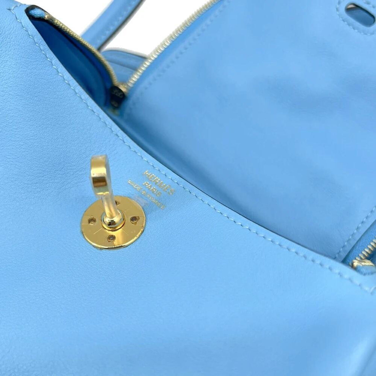 Hermes Lindy Light Blue Swift Leather Shoulder Bag Tote Bag (Pre-Owned)