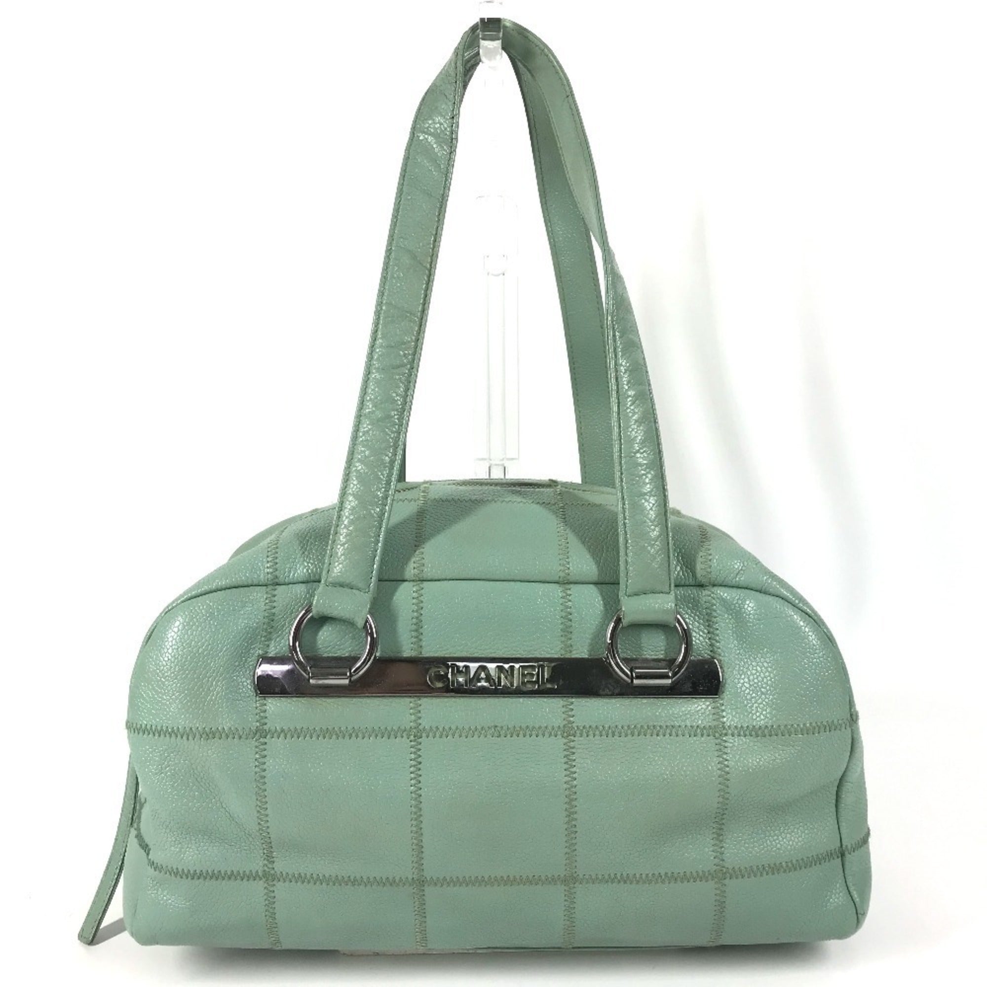 Chanel Chocolate Bar Blue Grained Calfskin Boston Bag Shoulder Bag (Pre-Owned)