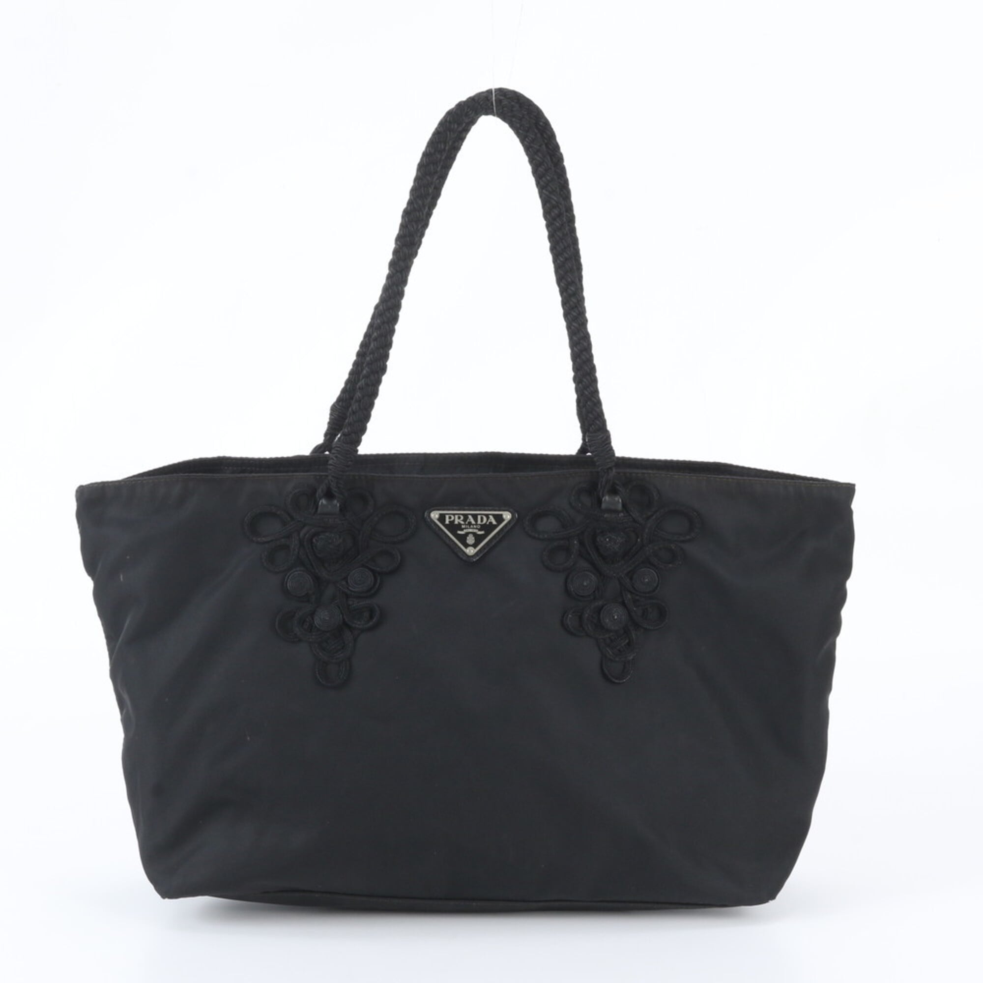 Prada Black Nylon Leather Shoulder Bag Tote Bag (Pre-Owned)