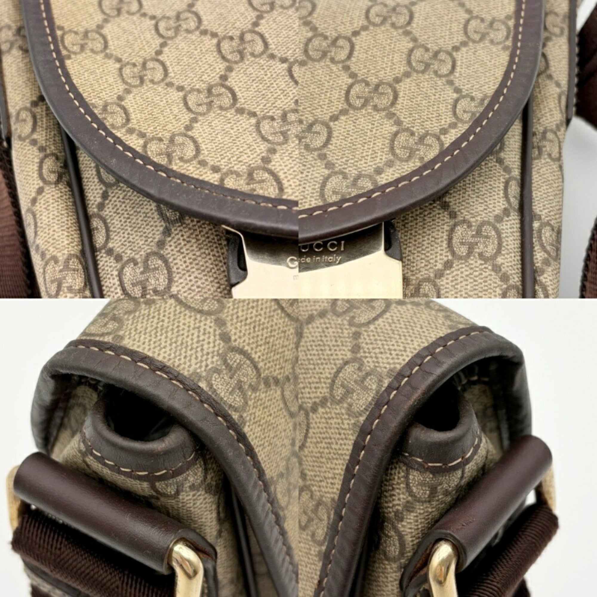 Gucci Beige Brown Gg Supreme Canvas Leather Shoulder Bag (Pre-Owned)
