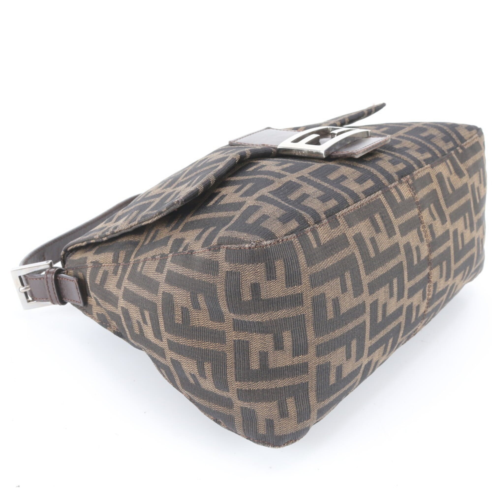 Fendi Brown Leather Canvas Shoulder Bag (Pre-Owned)