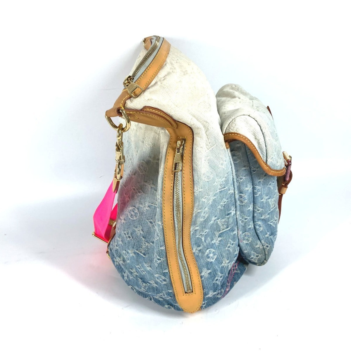 Louis Vuitton Blue Pink Monogram Denim Shoulder Bag Tote Bag (Pre-Owned)