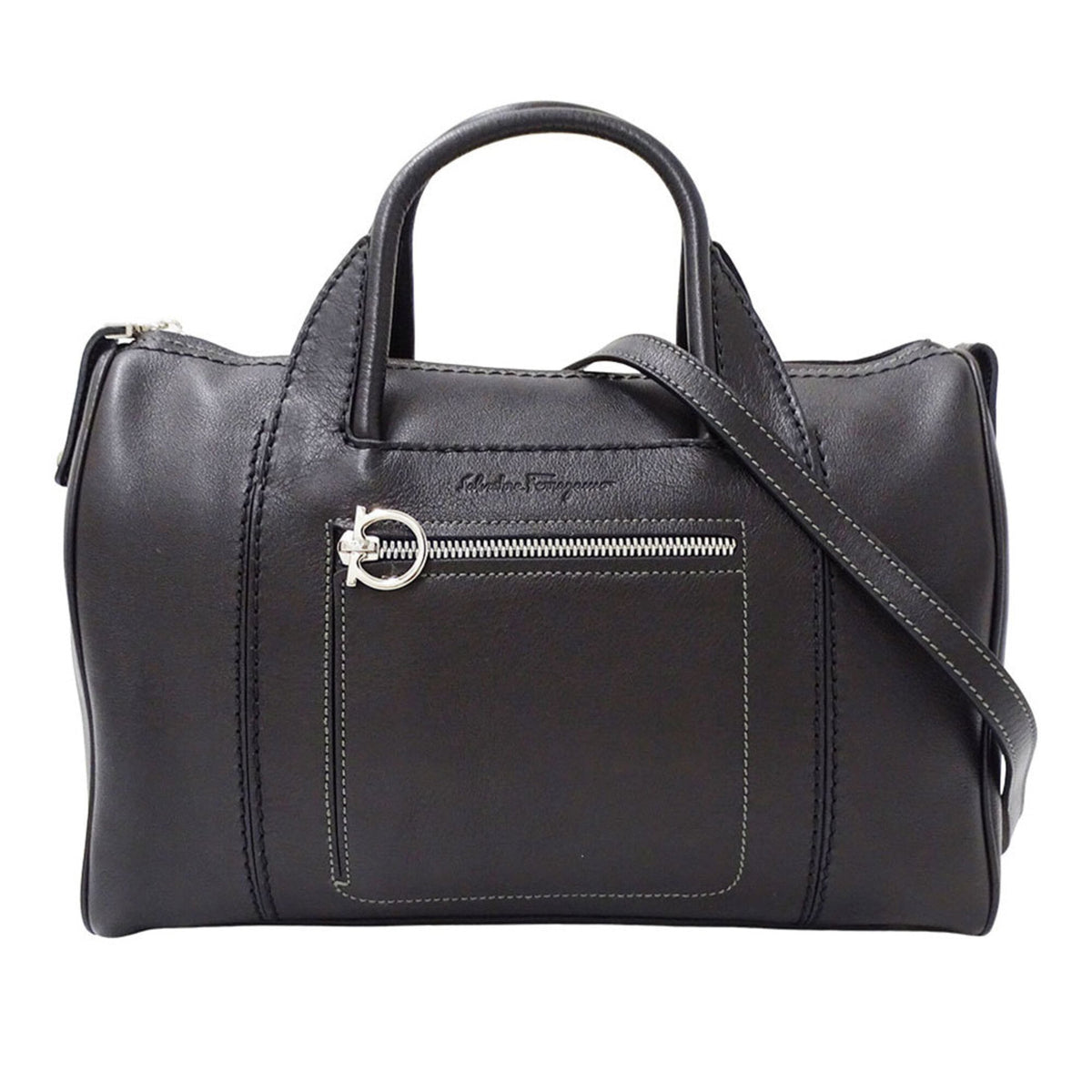 Salvatore Ferragamo Black Leather Handbag Shoulder Bag (Pre-Owned)