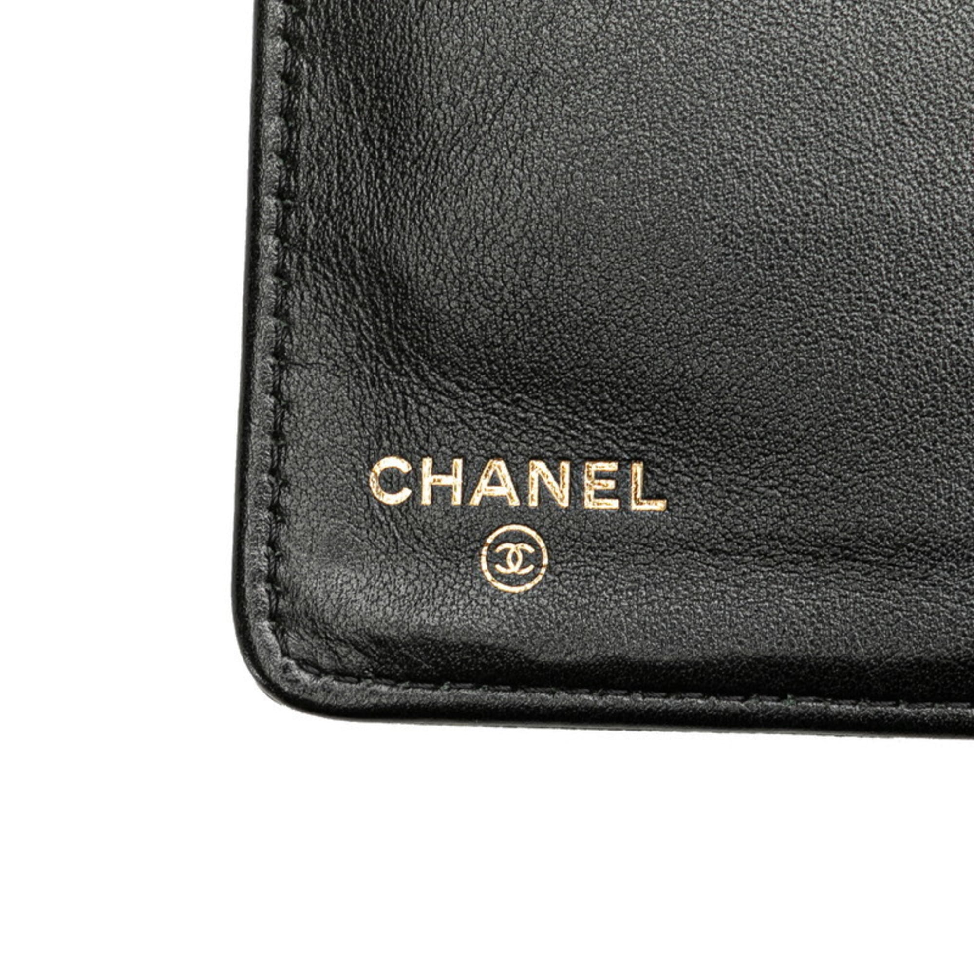Chanel Boy Chanel Black Grained Calfskin Long Wallet (Bi-Fold) (Pre-Owned)