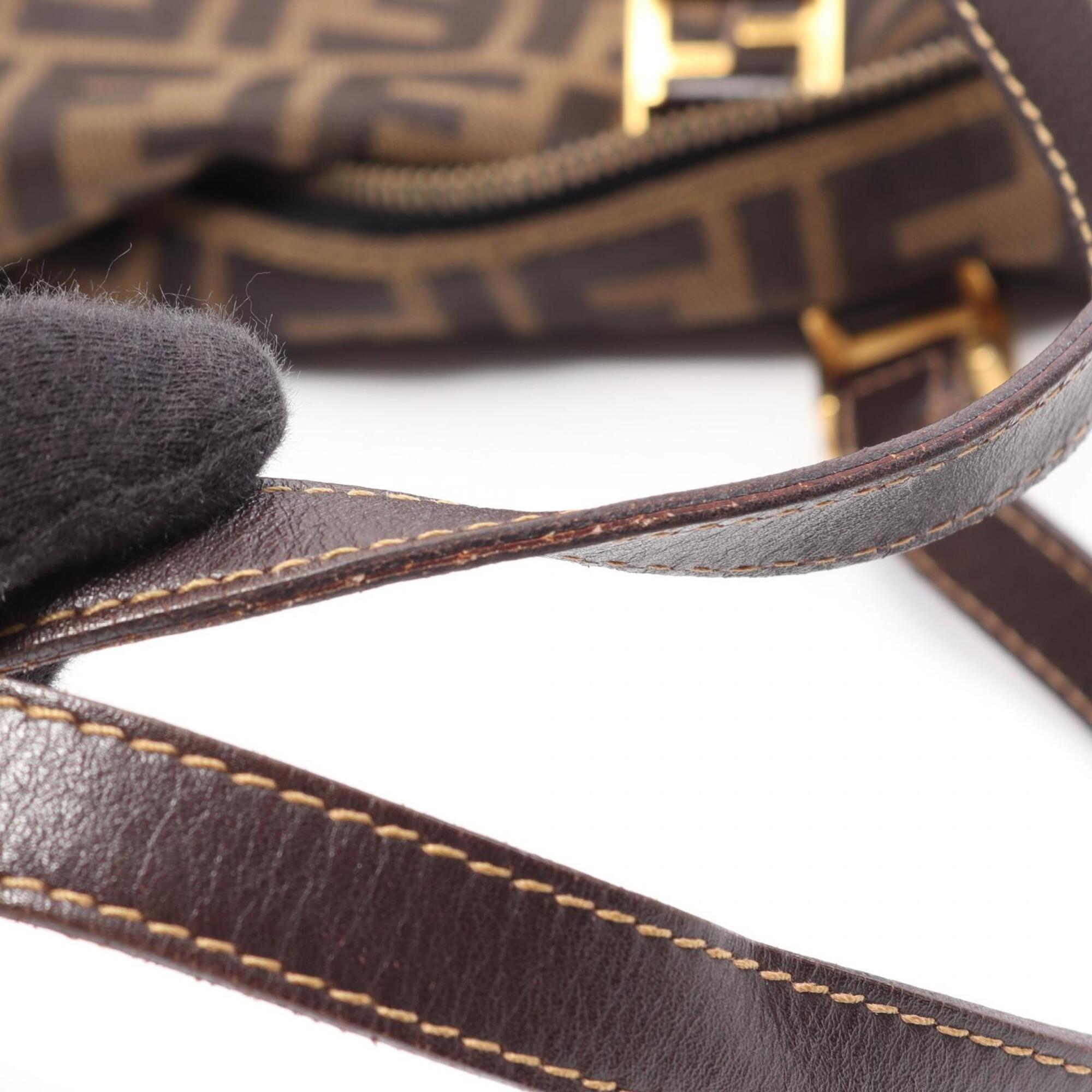 Fendi Black Brown Canvas Leather Handbag Tote Bag (Pre-Owned)