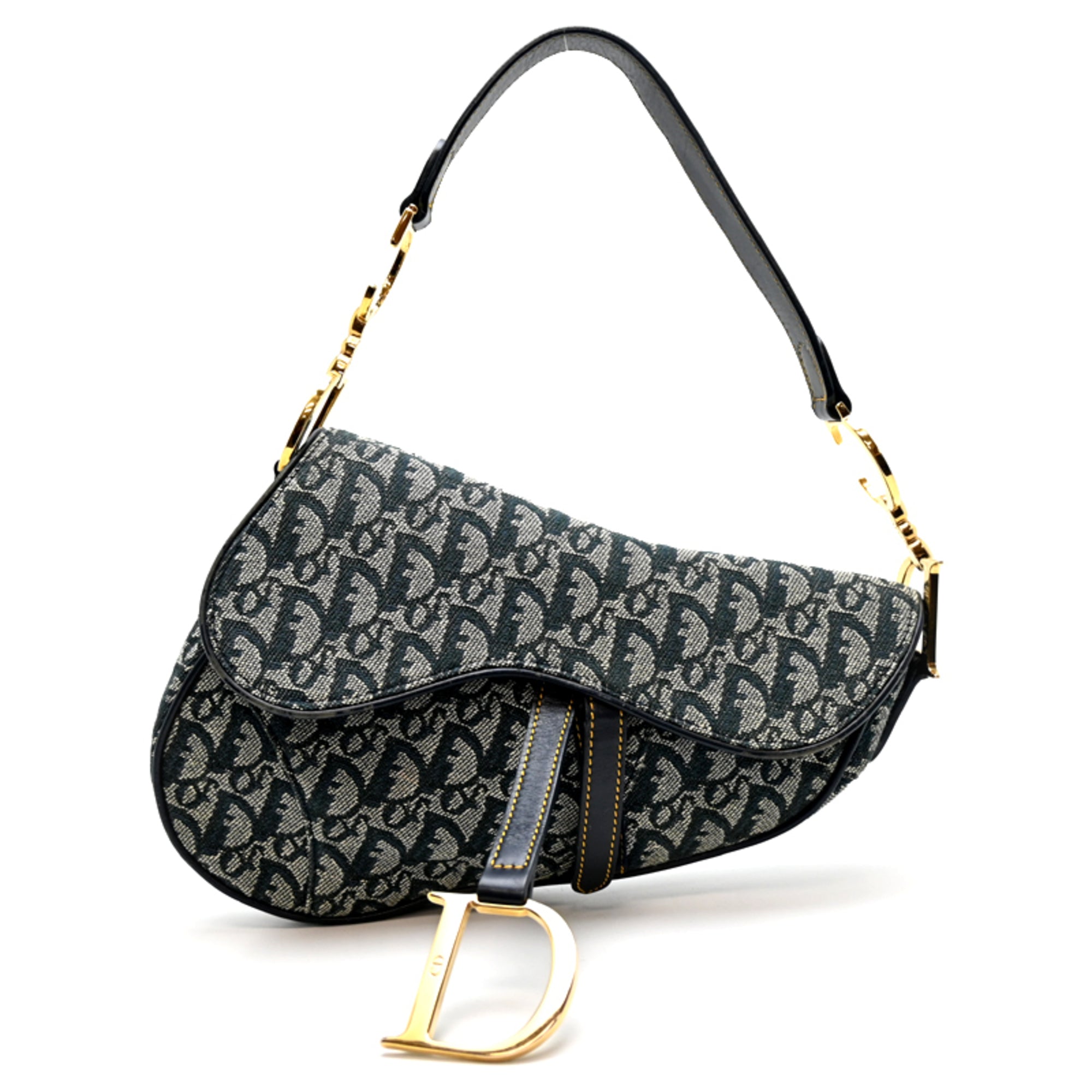 Christian Dior Navy Canvas Leather Saddle Bag Shoulder Bag (Pre-Owned)