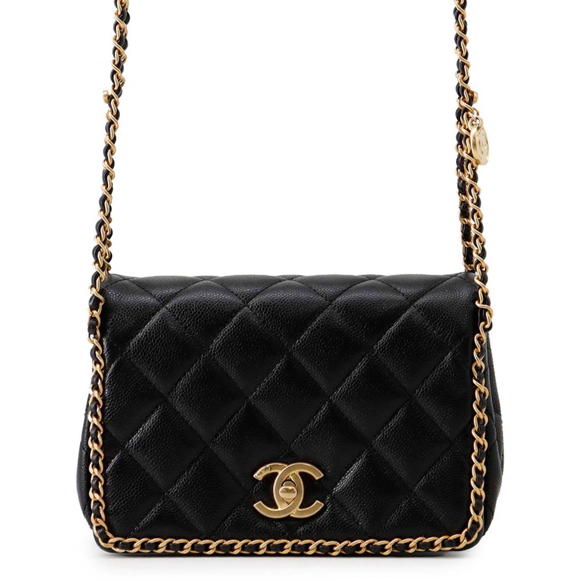 Chanel Matelasse Black Grained Calfskin Handbag Shoulder Bag (Pre-Owned)