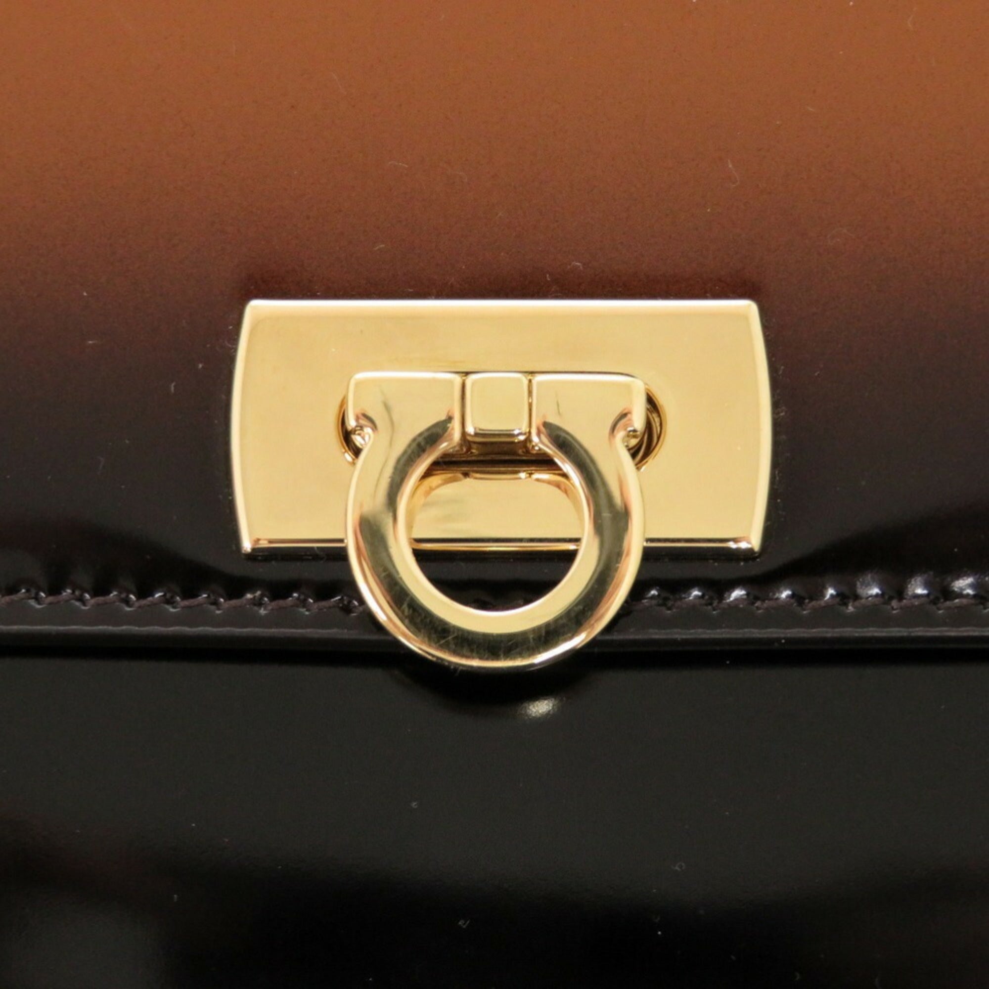 Salvatore Ferragamo Black Brown Leather Long Wallet (Bi-Fold) (Pre-Owned)