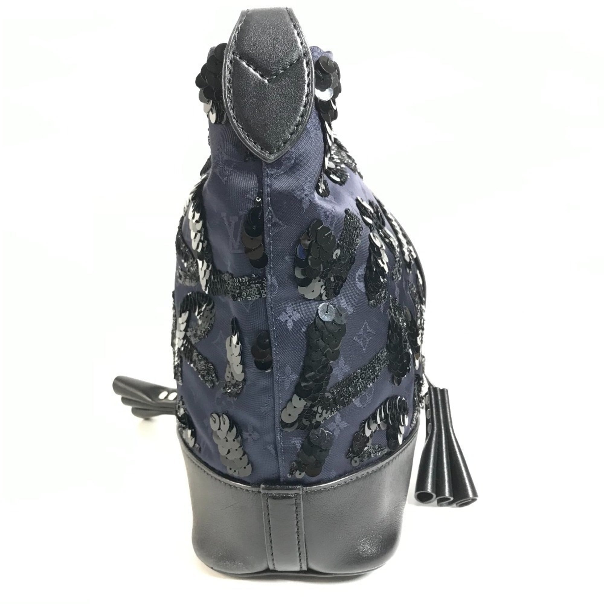 Louis Vuitton Black Monogram Navy Spangles Satin Leather Handbag Pouch Shoulder Bag (Pre-Owned)