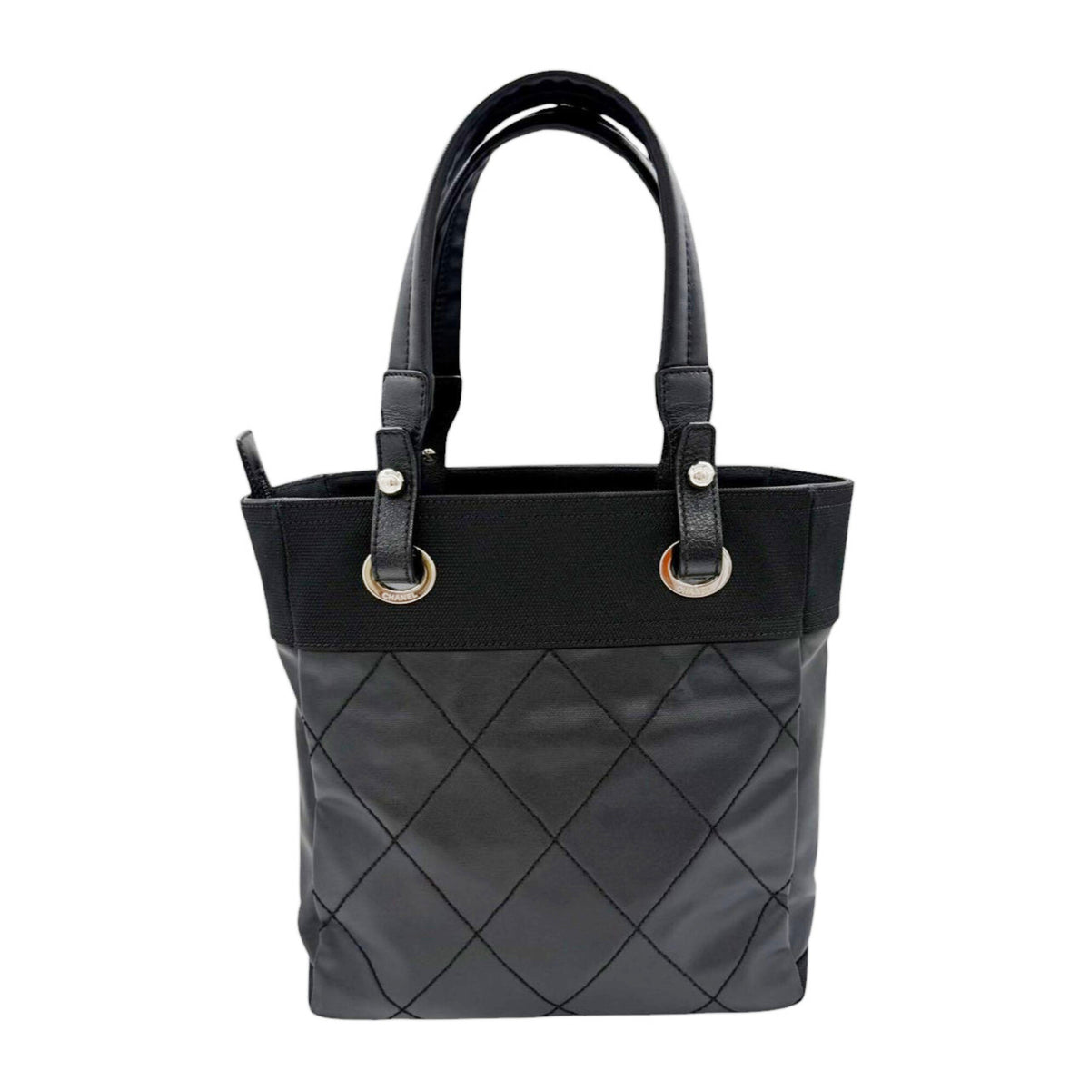 Chanel Black Coated Canvas Leather Tote Bag (Pre-Owned)