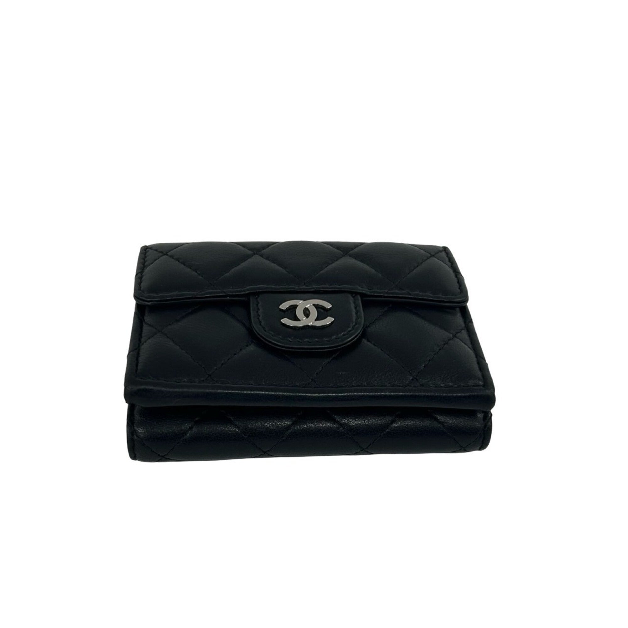 Chanel Black Leather Wallet (Tri-Fold) (Pre-Owned)