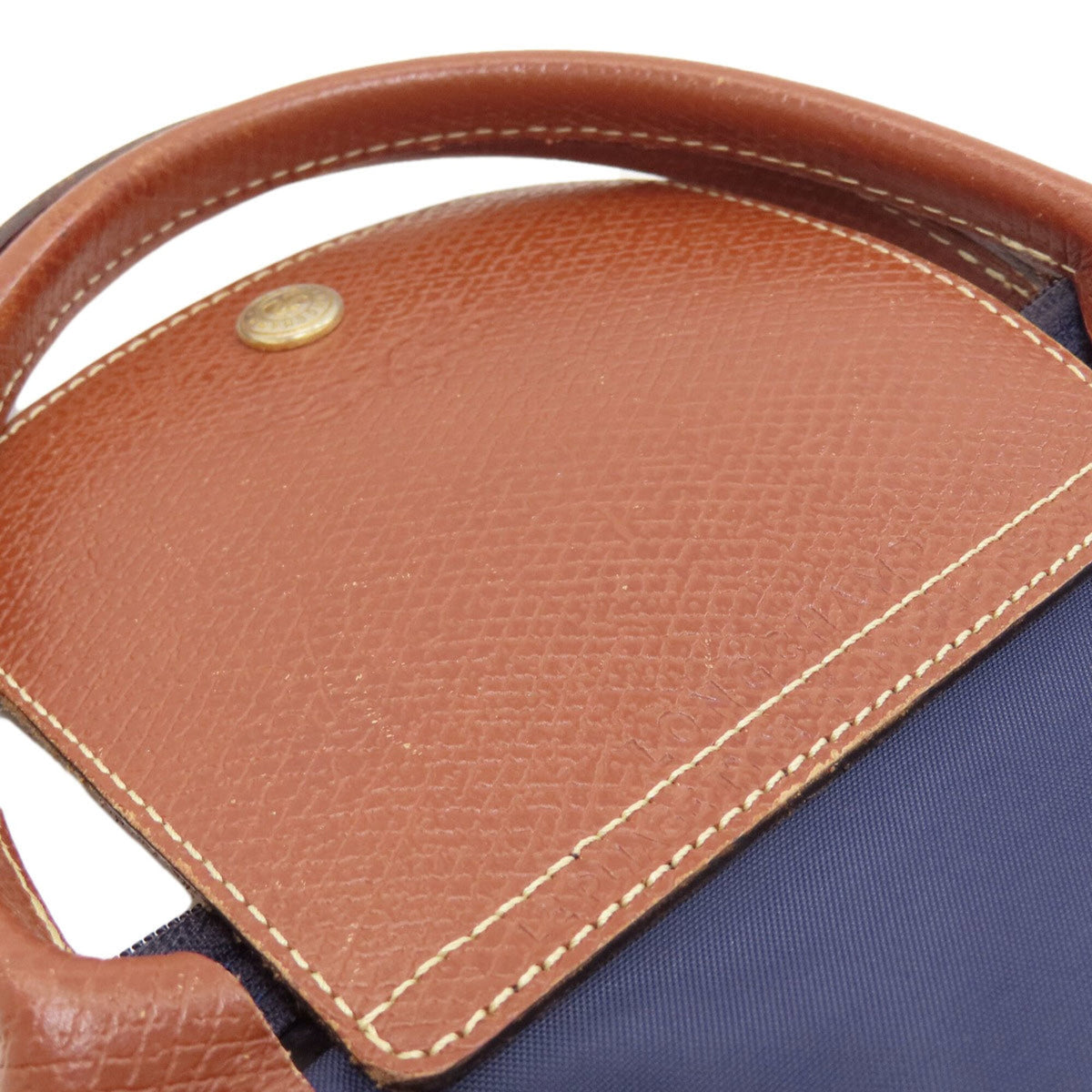 Longchamp Brown Navy Nylon Leather Handbag (Pre-Owned)