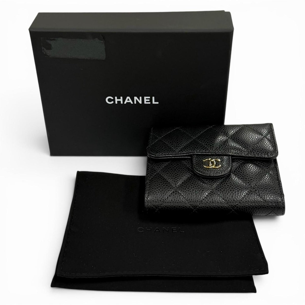 Chanel Black Grained Calfskin Wallet (Tri-Fold) (Pre-Owned)
