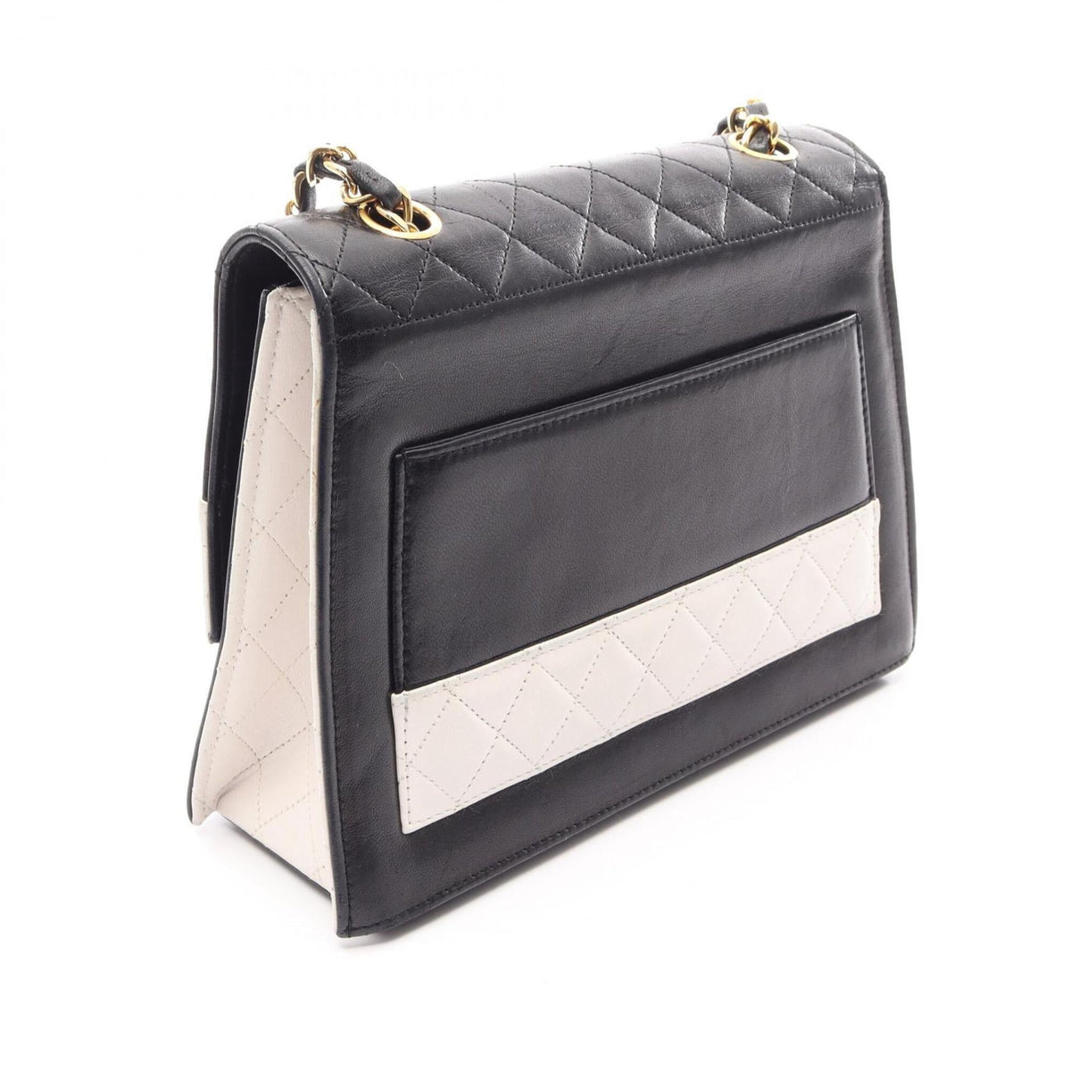 Chanel Black White Leather Handbag Shoulder Bag (Pre-Owned)