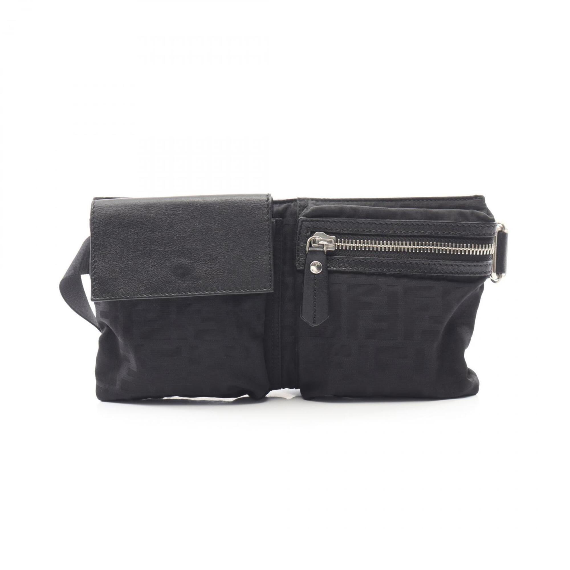 Fendi Zucca Black Nylon Leather Fanny Pack Handbag (Pre-Owned)