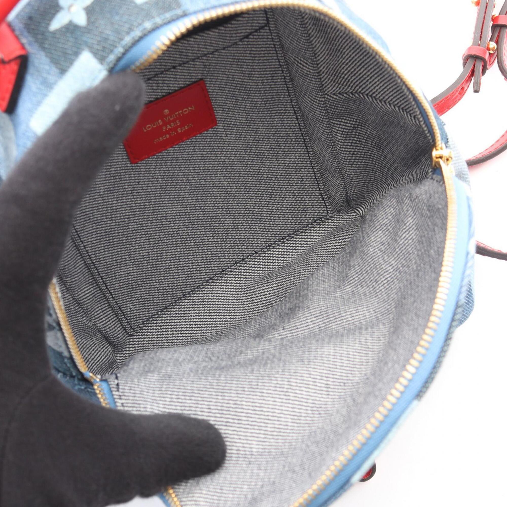 Louis Vuitton Blue Red Color Canvas Monogram Denim Leather Backpack Handbag (Pre-Owned)