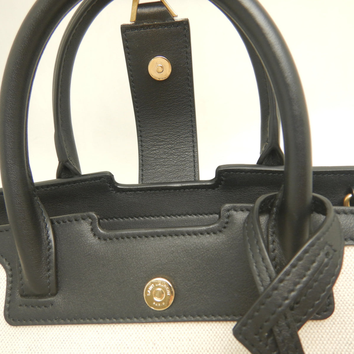 Yves Saint Laurent Black White Canvas Leather Handbag (Pre-Owned)