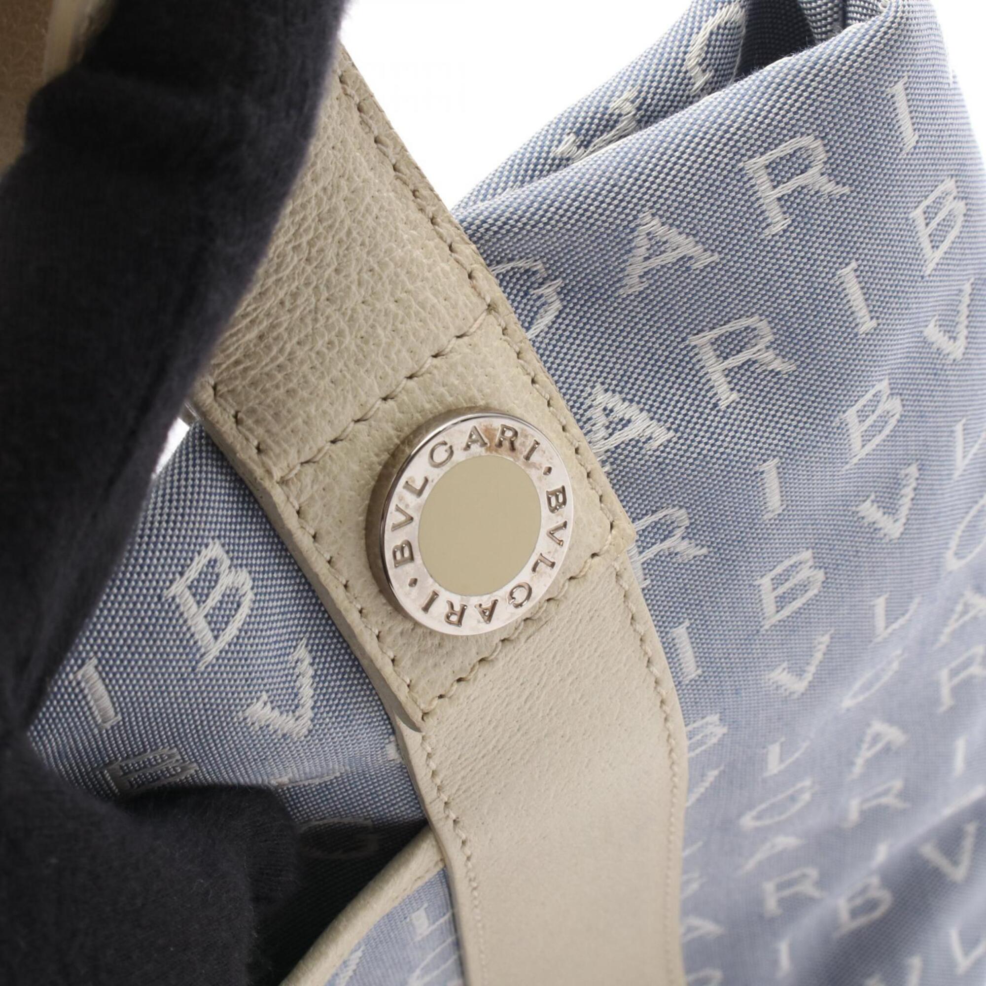 Bvlgari Blue Ivory Canvas Leather Handbag Tote Bag (Pre-Owned)