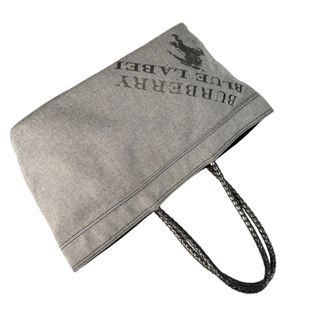 Burberry Gray Silver Canvas Leather Tote Bag (Pre-Owned)
