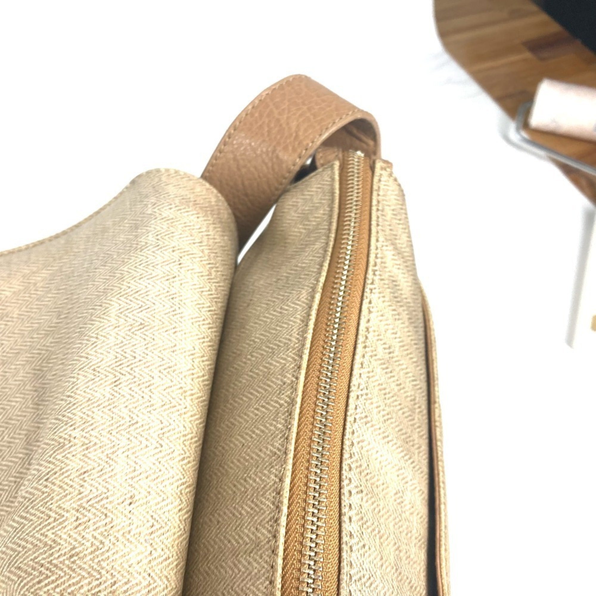 Bvlgari Beige Leather Coated Canvas Shoulder Bag (Pre-Owned)