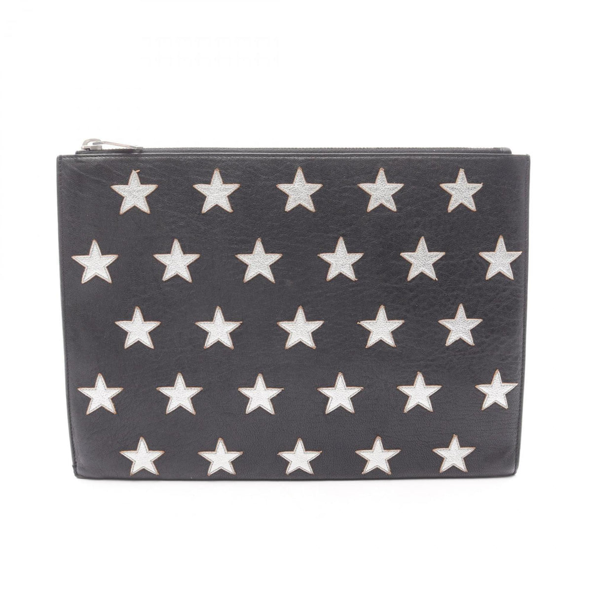 Yves Saint Laurent Black Silver Leather Clutch Bag (Pre-Owned)