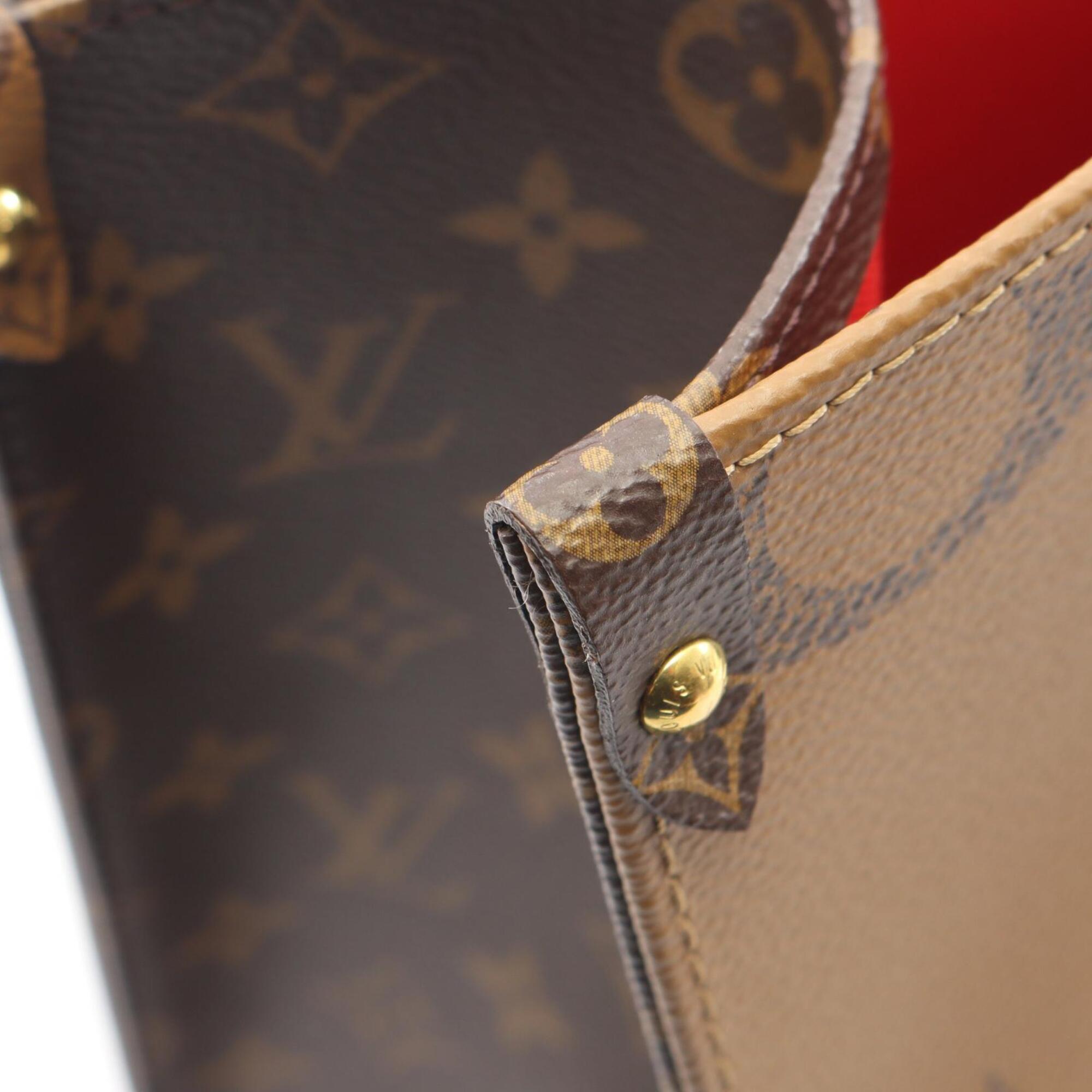 Louis Vuitton Beige Brown Coated Canvas Leather Handbag Tote Bag (Pre-Owned)