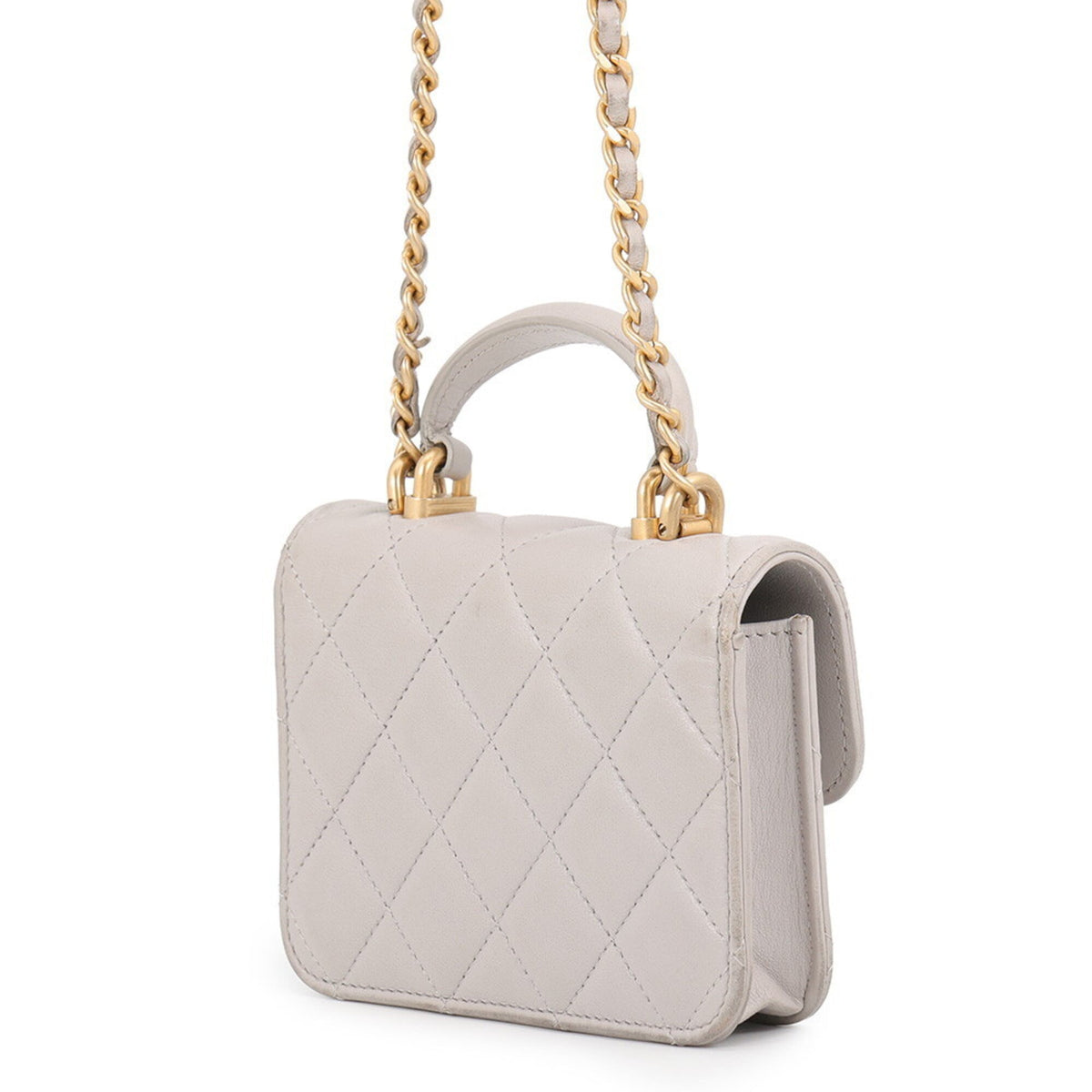 Chanel Matelasse Gray Leather Handbag Shoulder Bag (Pre-Owned)