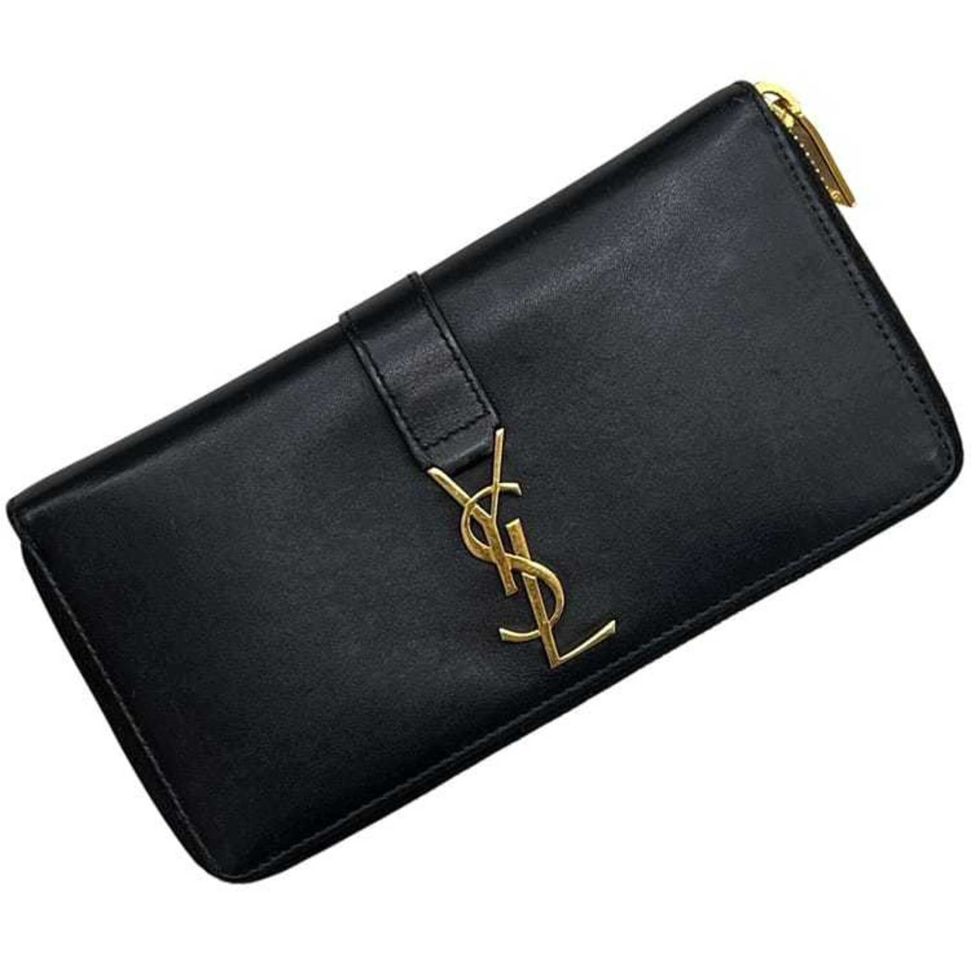 Saint Laurent Black Leather Long Wallet (Bi-Fold) (Pre-Owned)