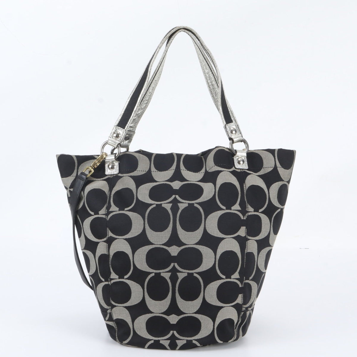 Coach Black Gray Leather Canvas Handbag Shoulder Bag Tote Bag (Pre-Owned)