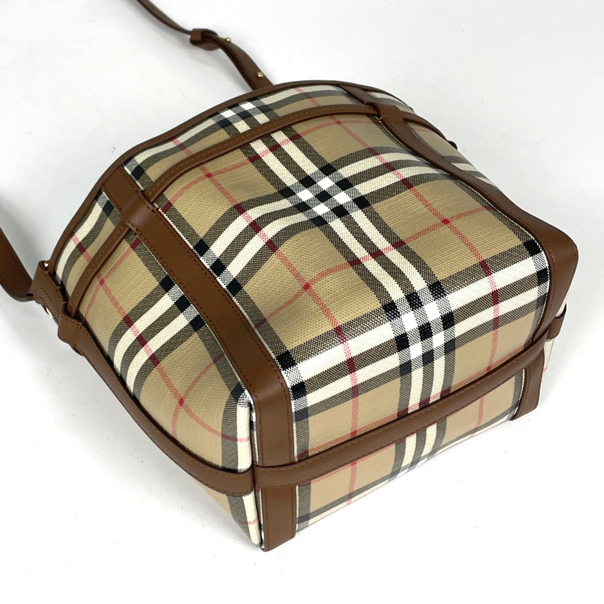 Burberry Beige Brown Coated Canvas Leather Handbag (Pre-Owned)