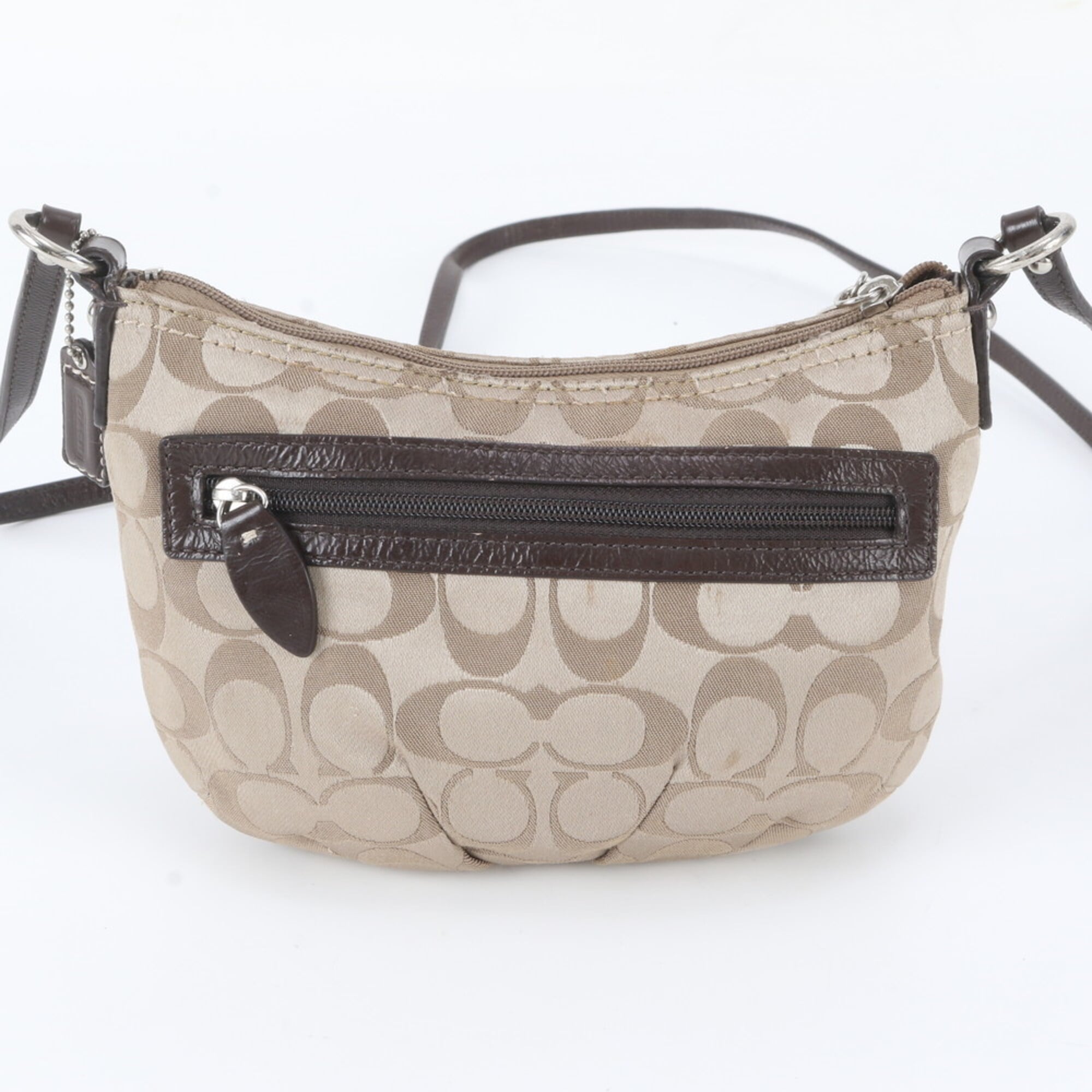 Coach Signature Brown Leather Canvas Crossbody Bag Shoulder Bag (Pre-Owned)