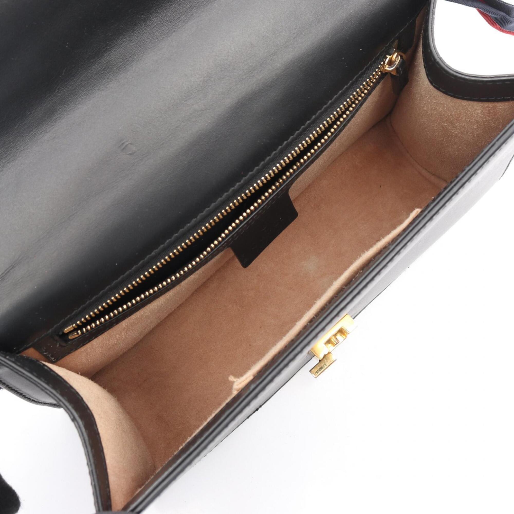 Gucci Black Green Red Color Leather Handbag Shoulder Bag (Pre-Owned)
