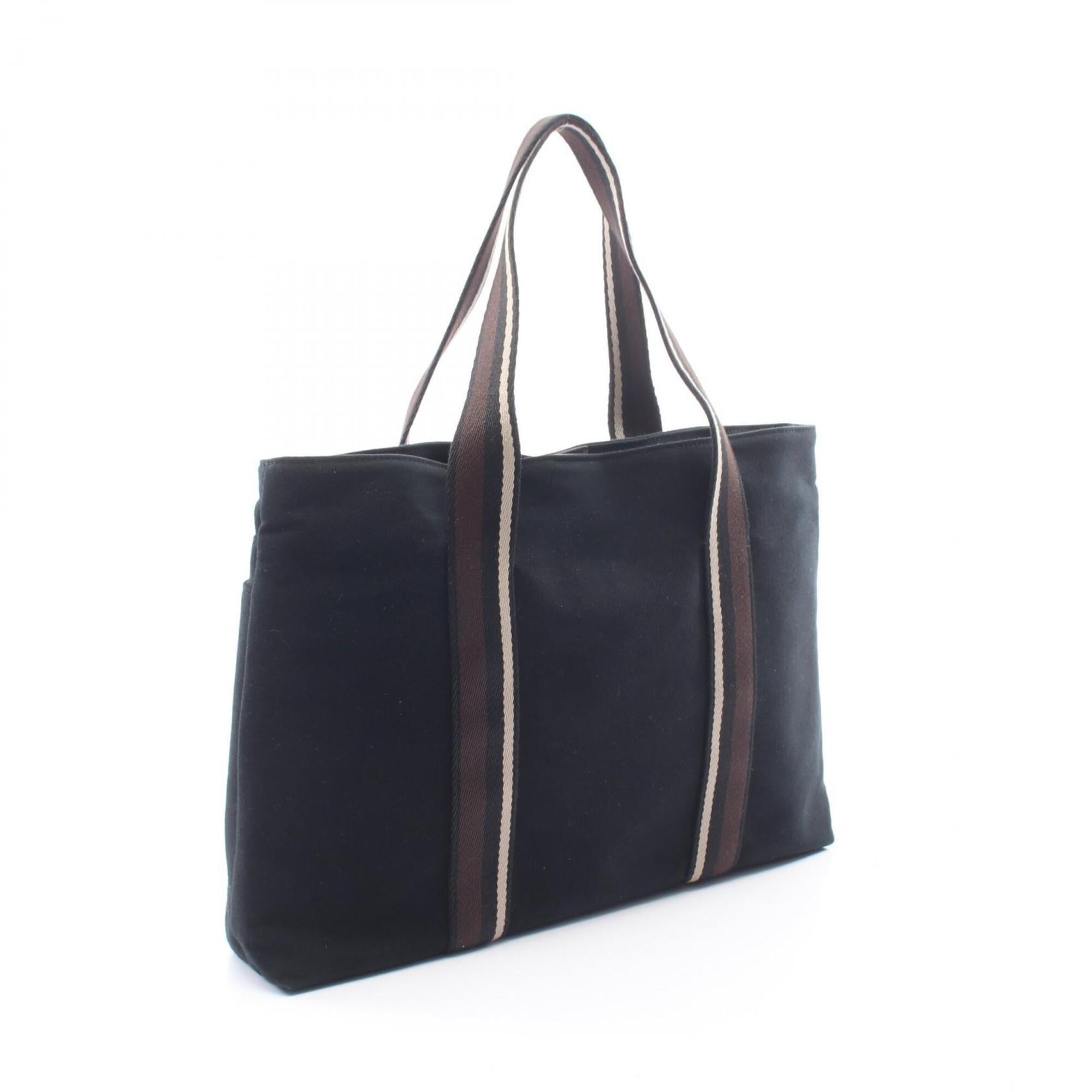 Hermes Black Brown Canvas Leather Handbag Tote Bag (Pre-Owned)
