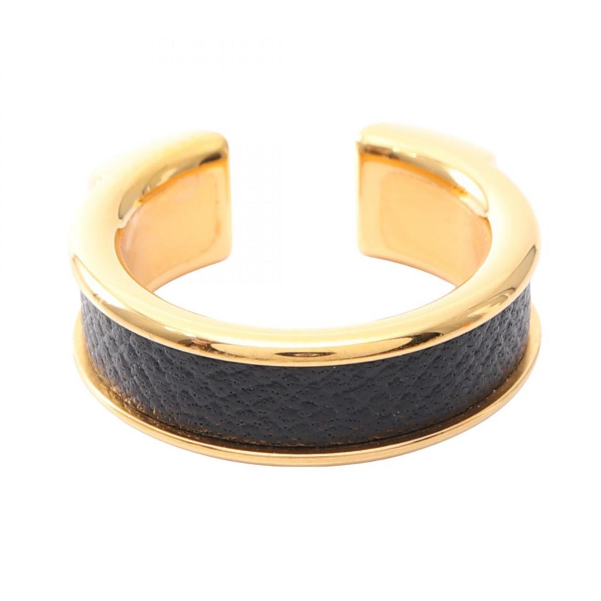 Hermes Gold Black Leather Band Ring (Pre-Owned)