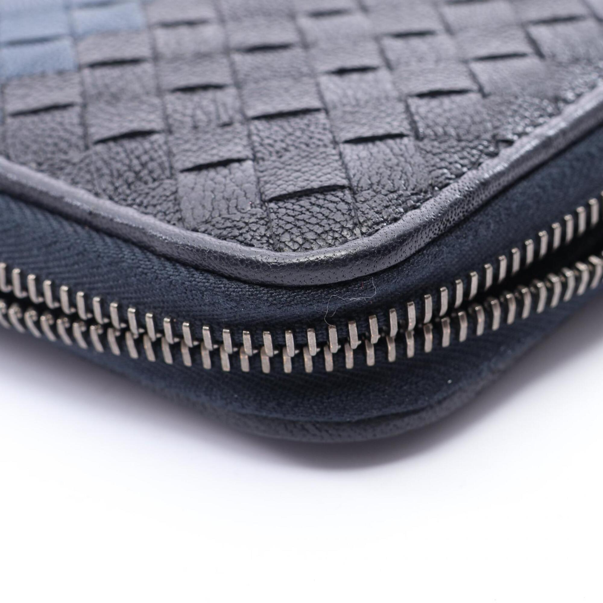 Bottega Veneta Black Blue Navy Intrecciato Long Wallet (Bi-Fold) (Pre-Owned)