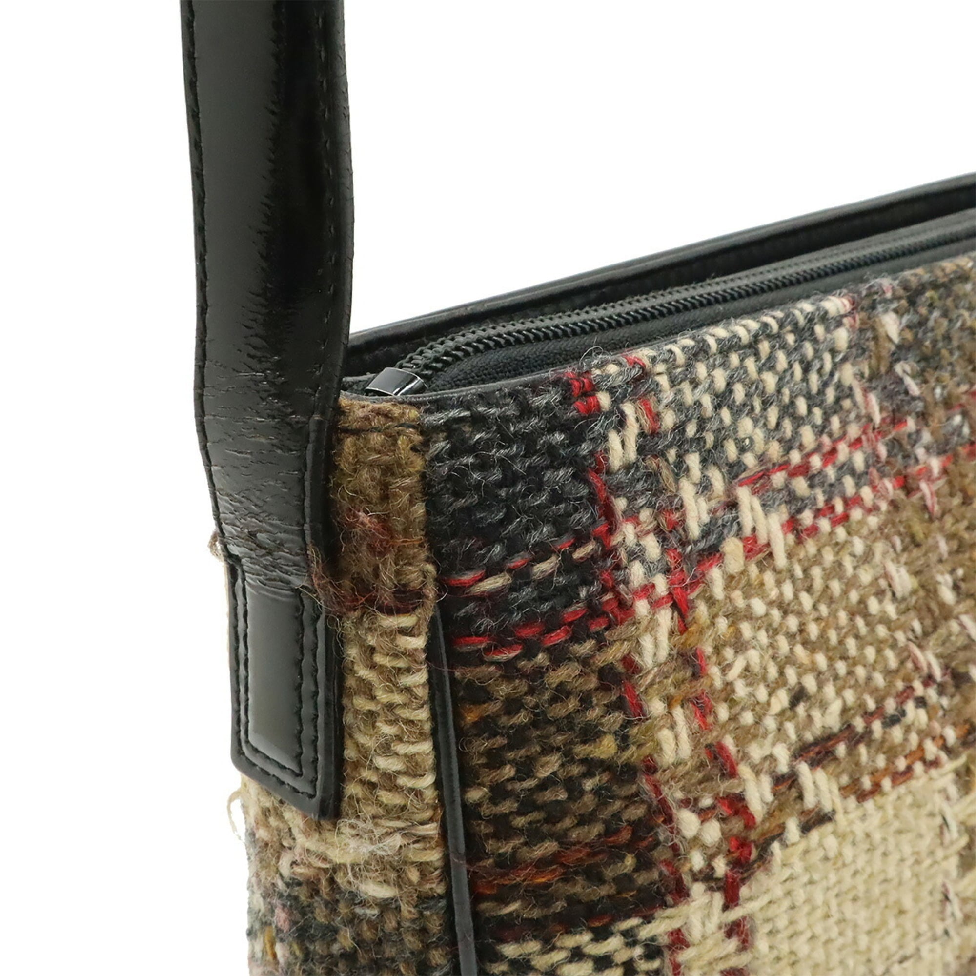 Burberry Beige Black Multi-Color Wool Leather Suede Shoulder Bag (Pre-Owned)