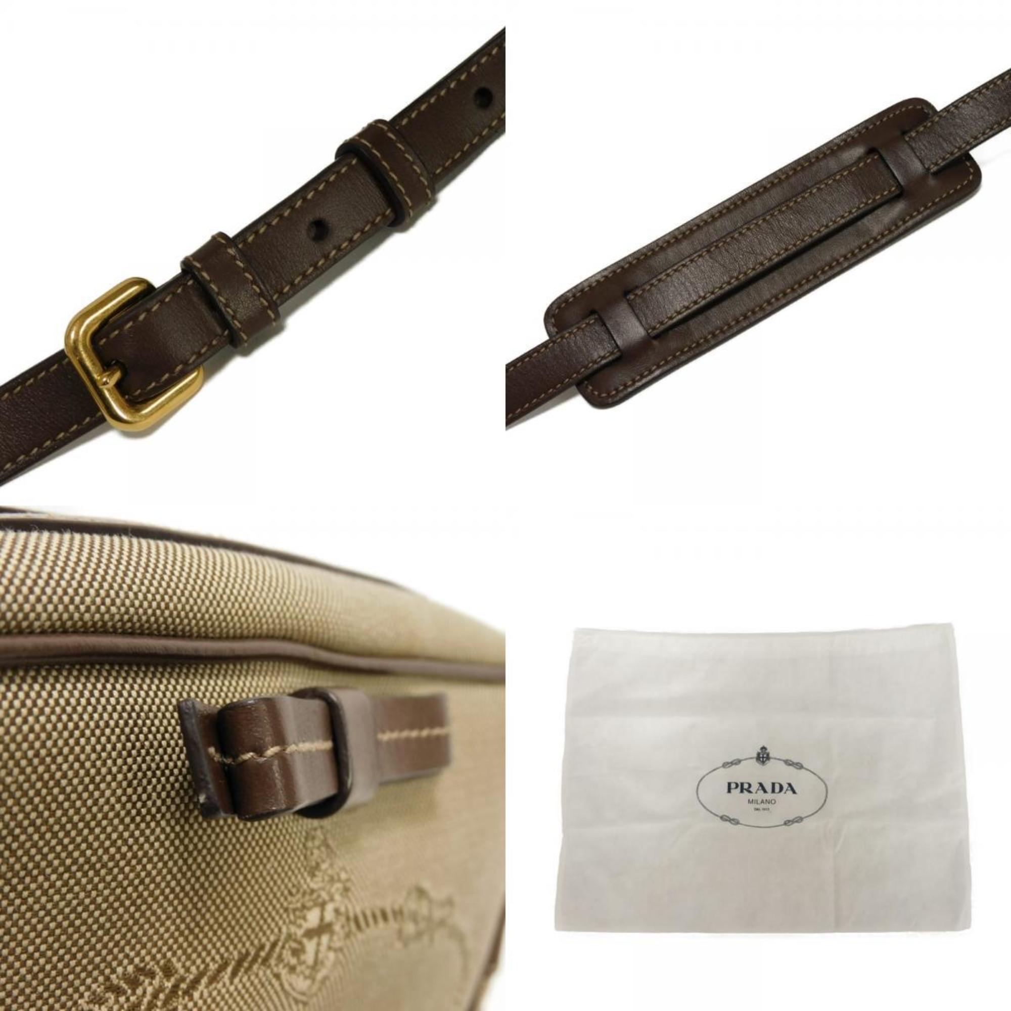 Prada Brown Jacquard Canvas Leather Shoulder Bag (Pre-Owned)