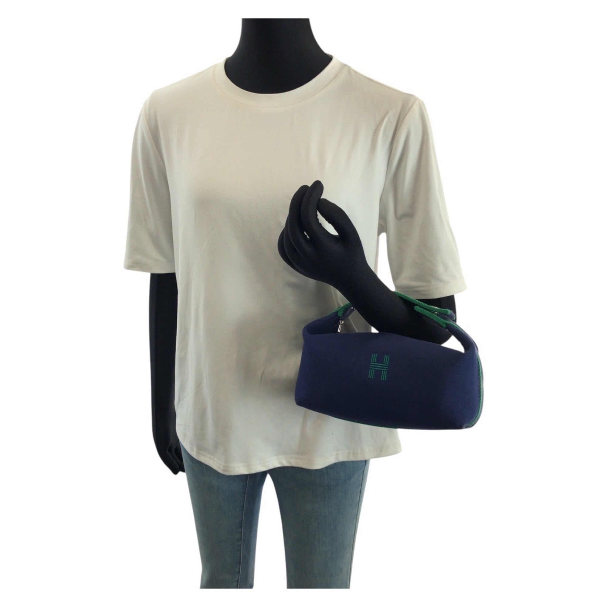 Hermes Blue Green Marine Blue Toile H Handbag Pouch (Pre-Owned)