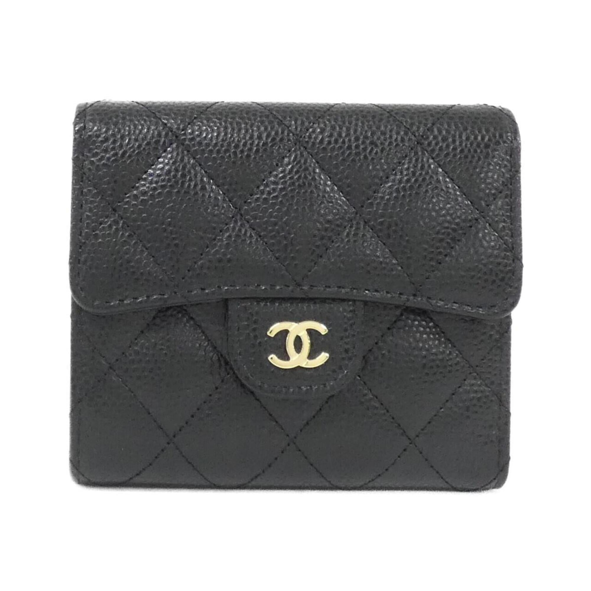 Chanel Black Bordeaux Grained Calfskin Wallet (Tri-Fold) (Pre-Owned)